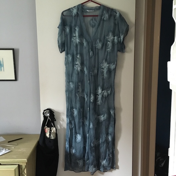 ZARA Blue Chiffon Embroidered Maxi Dress Kaftan XS - Picture 3 of 5